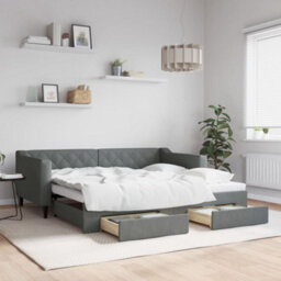 Berkfield Daybed With Trundle And Drawers Dark Grey 90X190 Cm Fabric - thumbnail 1