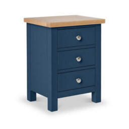 Farro Navy Blue Bedside Table - Fully Assembled 3 Drawer Cabinet - By Roseland Furniture