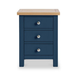 Farro Navy Blue Bedside Table - Fully Assembled 3 Drawer Cabinet - By Roseland Furniture - thumbnail 3