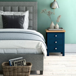 Farro Navy Blue Bedside Table - Fully Assembled 3 Drawer Cabinet - By Roseland Furniture - thumbnail 2