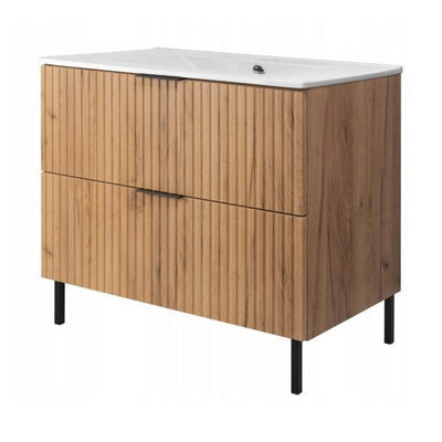 Heze Furniture Flow Standing Bathroom Vanity Cabinet With Basin 80Cm - Gold Craft Oak - image 1