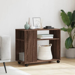 Berkfield Side Table With Wheels Brown Oak 70X35X60 Cm Engineered Wood - thumbnail 3