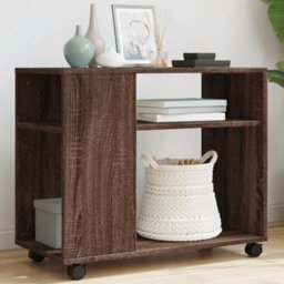 Berkfield Side Table With Wheels Brown Oak 70X35X60 Cm Engineered Wood - thumbnail 1