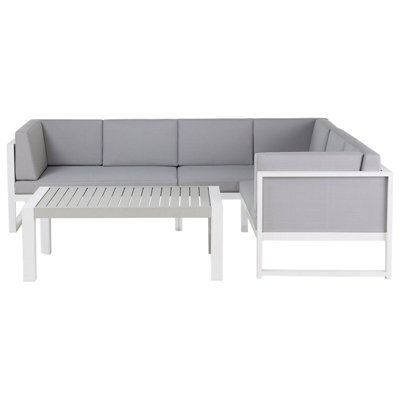 Beliani Castella 6 Seater Garden Corner Sofa With Table Left Hand Grey Metal - image 1