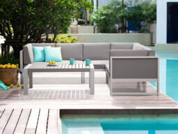 Beliani Castella 6 Seater Garden Corner Sofa With Table Left Hand Grey Metal - thumbnail 2