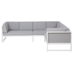 Beliani Castella 6 Seater Garden Corner Sofa With Table Left Hand Grey Metal - thumbnail 4