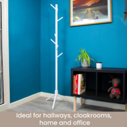 Keypak Wooden Coat Stand, 170Cm Clothes Jacket Hanger Coat Tree, Ideal For Hallway - White - thumbnail 5