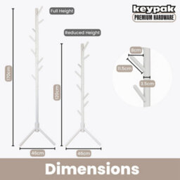 Keypak Wooden Coat Stand, 170Cm Clothes Jacket Hanger Coat Tree, Ideal For Hallway - White - thumbnail 4