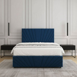 REGIONAL FURNISHINGS Blue Plush Velvet Luxury Divan Bed Set 24Inch Headboard & Footboard & Mattress No Drawers In 3Ft 4Ft 4Ft6 5Ft 6Ft Sizes - thumbnail 3