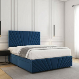 REGIONAL FURNISHINGS Blue Plush Velvet Luxury Divan Bed Set 24Inch Headboard & Footboard & Mattress No Drawers In 3Ft 4Ft 4Ft6 5Ft 6Ft Sizes - thumbnail 2