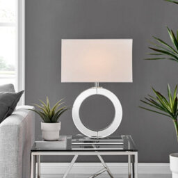 Furniturebox Chloe Mirrored Halo Shaped Table Lamp Light And Chic White Fabric Shade Including A Rated Energy Efficient Led Bulb - thumbnail 2
