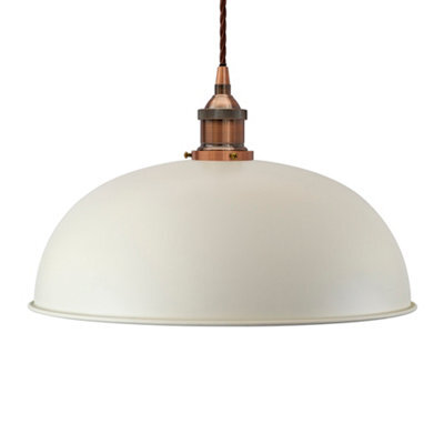 Clay White Worcester Painted Dome Pendant Light With Antique Copper Lamp Holder And Brown Twisted Cable - Se Home - image 1