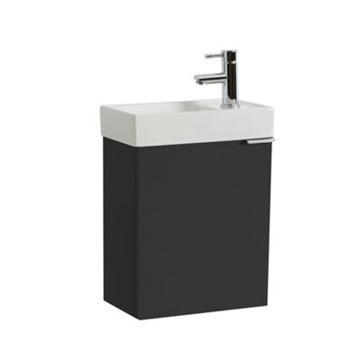 Homestylestore 400mm Black Grey Wall Hung Bathroom Vanity Unit And Chrome Finger Pull Handle - image 1