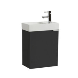Homestylestore 400mm Black Grey Wall Hung Bathroom Vanity Unit And Chrome Finger Pull Handle