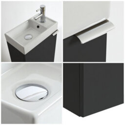 Homestylestore 400mm Black Grey Wall Hung Bathroom Vanity Unit And Chrome Finger Pull Handle - thumbnail 2