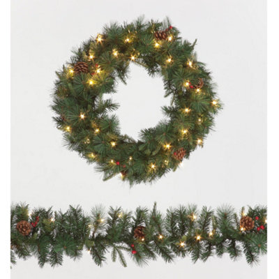 Snowtime B/o Pre-Lit Cranberry Pine 275Cm Garland W/50 Ww Leds