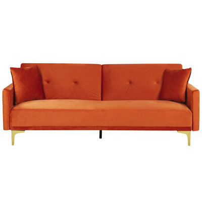 Beliani Sofa Bed 3 Seater Lucan Velvet Orange - image 1
