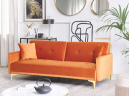 Beliani Sofa Bed 3 Seater Lucan Velvet Orange - thumbnail 2
