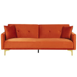 Beliani Sofa Bed 3 Seater Lucan Velvet Orange - thumbnail 1