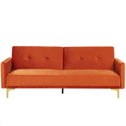 Beliani Sofa Bed 3 Seater Lucan Velvet Orange - thumbnail 4