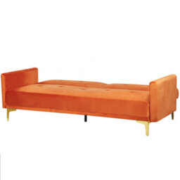 Beliani Sofa Bed 3 Seater Lucan Velvet Orange - thumbnail 7