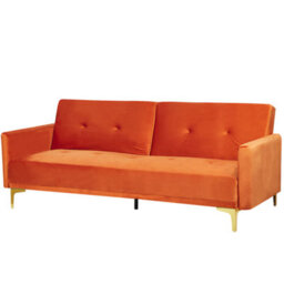 Beliani Sofa Bed 3 Seater Lucan Velvet Orange - thumbnail 6