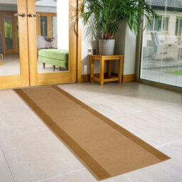 Bravich Hard Wearing Hessian Backed Stair Runner Kitchen Mat - Texas Beige Border - 60X360Cm (2'x12')