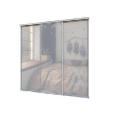 A-Class Sliding Doors Set Of 3 Full Length Mirror Sliding Wardrobe Door Kit In Silver Frame & Tracks, Opening Height (H) 225-226Cm & Width (W) 178-179Cm - image 1