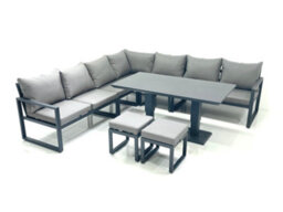 Fimous 9 Seater Outdoor Aluminum Garden Furniture Set Corner Sofa 2 Small Footstool Adjustable Rising Lifting Dining Table Sets - thumbnail 1
