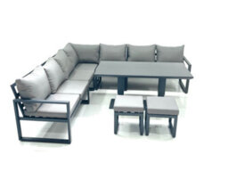 Fimous 9 Seater Outdoor Aluminum Garden Furniture Set Corner Sofa 2 Small Footstool Adjustable Rising Lifting Dining Table Sets - thumbnail 2