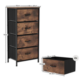 4-Drawer Fabric Storage Chest Of Drawers, Furniture Rustic Brown - thumbnail 2