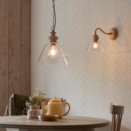 Luminosa Lighting Luminosa Cotswold Dome Pendant Ceiling Light Natural Ash, Brushed Aged Brass Plate, Clear Glass , 1X E27 - thumbnail 6