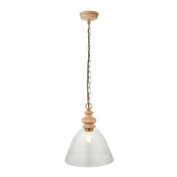Luminosa Lighting Luminosa Cotswold Dome Pendant Ceiling Light Natural Ash, Brushed Aged Brass Plate, Clear Glass , 1X E27 - thumbnail 7