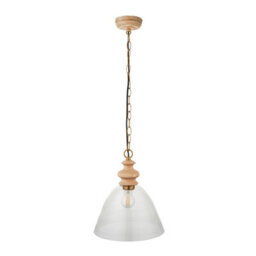 Luminosa Lighting Luminosa Cotswold Dome Pendant Ceiling Light Natural Ash, Brushed Aged Brass Plate, Clear Glass , 1X E27 - thumbnail 8