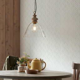 Luminosa Lighting Luminosa Cotswold Dome Pendant Ceiling Light Natural Ash, Brushed Aged Brass Plate, Clear Glass , 1X E27 - thumbnail 2