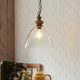 Luminosa Lighting Luminosa Cotswold Dome Pendant Ceiling Light Natural Ash, Brushed Aged Brass Plate, Clear Glass , 1X E27 - thumbnail 4