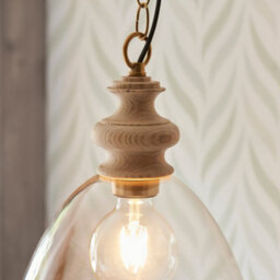 Luminosa Lighting Luminosa Cotswold Dome Pendant Ceiling Light Natural Ash, Brushed Aged Brass Plate, Clear Glass , 1X E27 - thumbnail 5