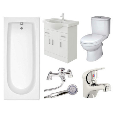 Veebath Rosina 1500mm Bath Vanity Unit, Toilet & Taps Bathroom Suite - image 1