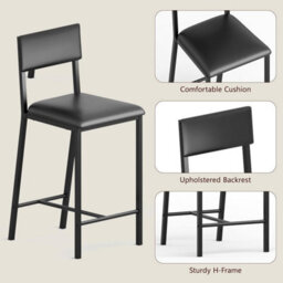 Set Of 3 Bar Table Set With 4-Tier Storage Shelves & Wine Rack Counter Height Dining Table W/ 2 Upholstered Chairs - thumbnail 6