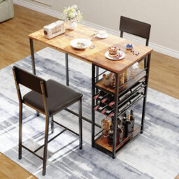 Set Of 3 Bar Table Set With 4-Tier Storage Shelves & Wine Rack Counter Height Dining Table W/ 2 Upholstered Chairs - thumbnail 1