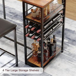 Set Of 3 Bar Table Set With 4-Tier Storage Shelves & Wine Rack Counter Height Dining Table W/ 2 Upholstered Chairs - thumbnail 3
