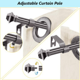 Ameha Lamp Metal Curtain Pole For Extendable Curtain Rod Window , Rings, Brackets, Fitting Set( Black Nickel,160-300Cm) - thumbnail 3