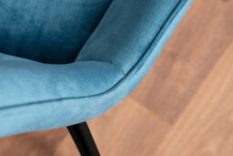 Furniturebox Elina White Marble Effect Round Pedestal Dining Table With Curved Black Support And 2 Blue Velvet Pesaro Black Leg Chairs - thumbnail 9