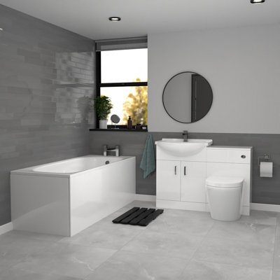Nes Home White Vanity Unit With Basin, Wc Unit, Btw Toilet & 1700mm Bathtub - image 1