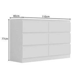 Fwstyle Carlton White 6 Drawer Chest Of Drawers Scratch Resistant Deep Drawer (H) 77 (W) 110 (D) 40Cm - thumbnail 6