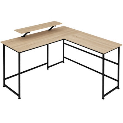 Tectake Desk Melrose - Corner Desk With A Movable Monitor Stand 130 Cm - Industrial Wood Light, Oak Sonoma - image 1