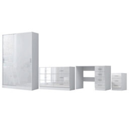 Reflect 2 Door Sliding Wardrobe, 6 Drawer Chest, 3 Drawer Bedside, Desk - White Gloss & Matt White - Modern Bedroom Furniture Set - thumbnail 5