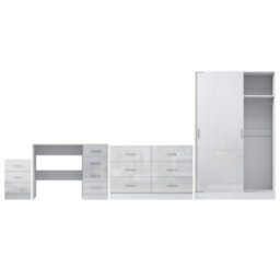 Reflect 2 Door Sliding Wardrobe, 6 Drawer Chest, 3 Drawer Bedside, Desk - White Gloss & Matt White - Modern Bedroom Furniture Set - thumbnail 6