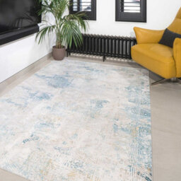 Loomed Silver Blue Metallic Distressed Geometric Living Area Rug 60X110Cm - thumbnail 1