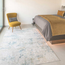 Loomed Silver Blue Metallic Distressed Geometric Living Area Rug 60X110Cm - thumbnail 2